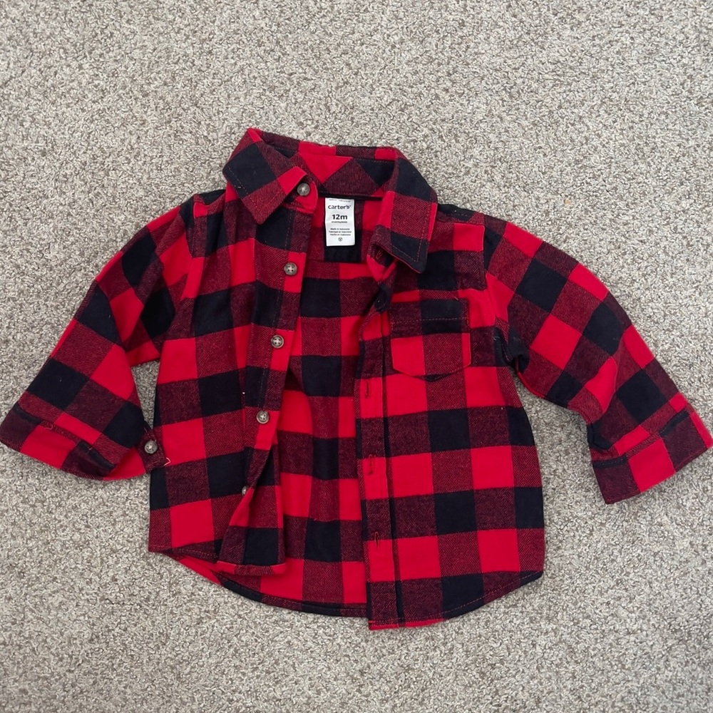 Carter's Kids Red and Black Checkered Button Down Shirt